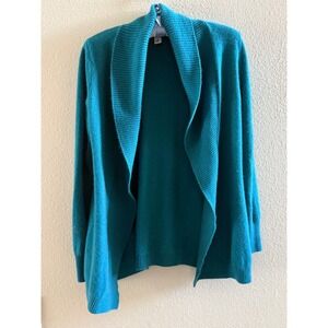 LL Bean Womens 100% Cashmere Open Front Cardigan Teal Blue Small